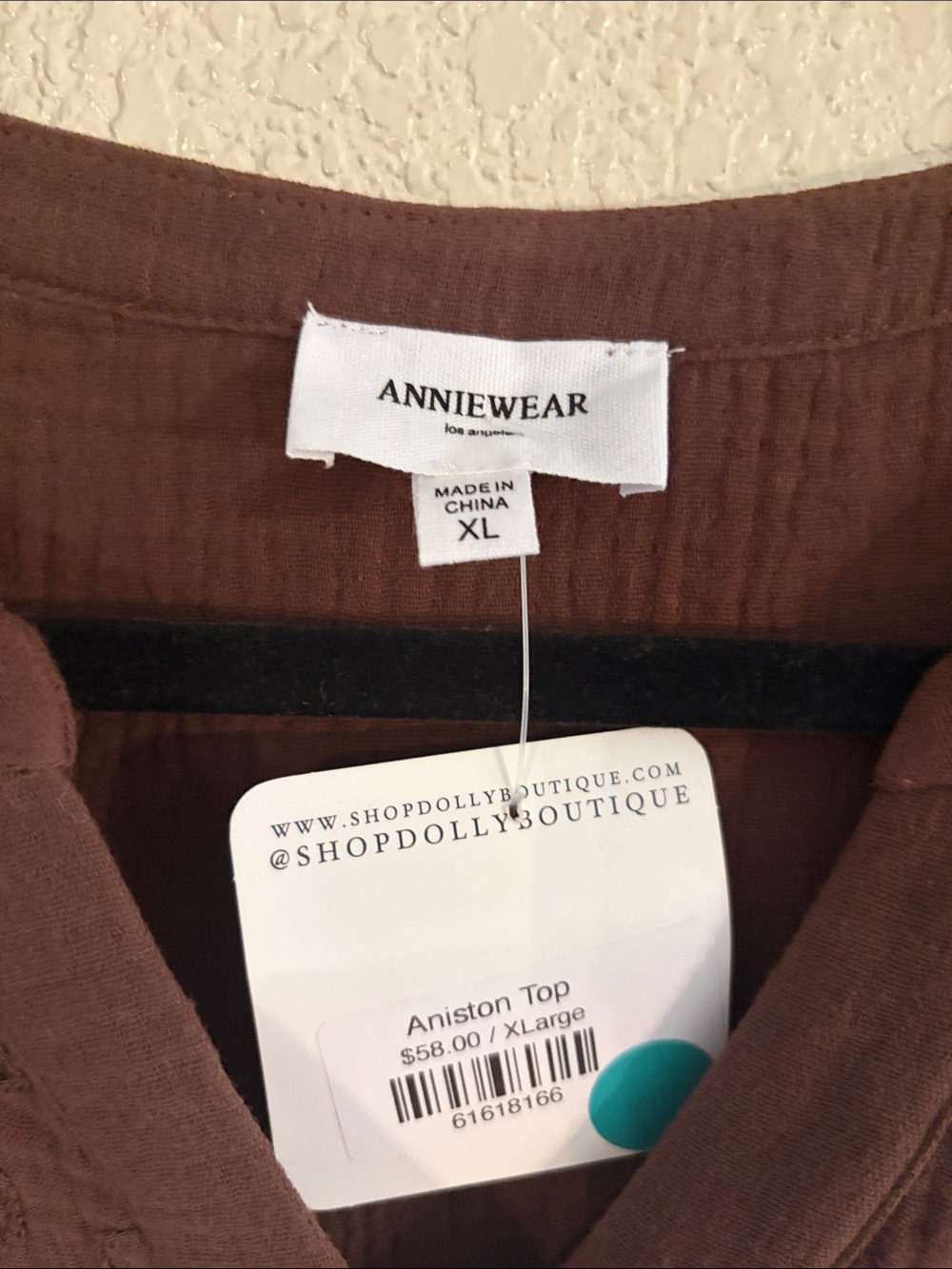 🤎NWT Anniewear “Aniston Top” 💯% Cotton🙌🏻 Button-Down w/Embroidery Chocolate🍫 XL - Picture 6 of 11